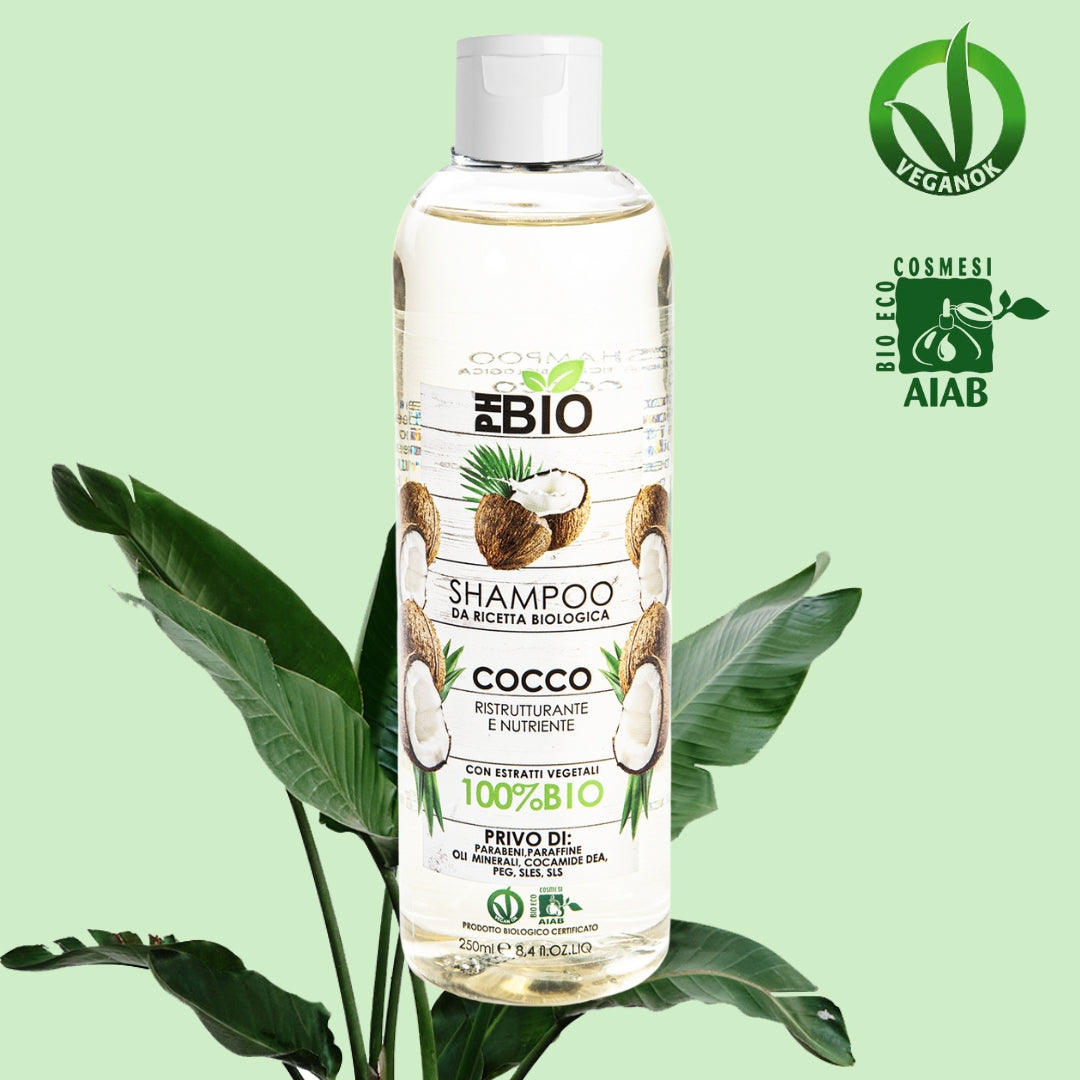 SHAMPOO AL COCCO-PH BIO-RISTRUTTURANTE E NUTRIENTE -100% Biologico certificato