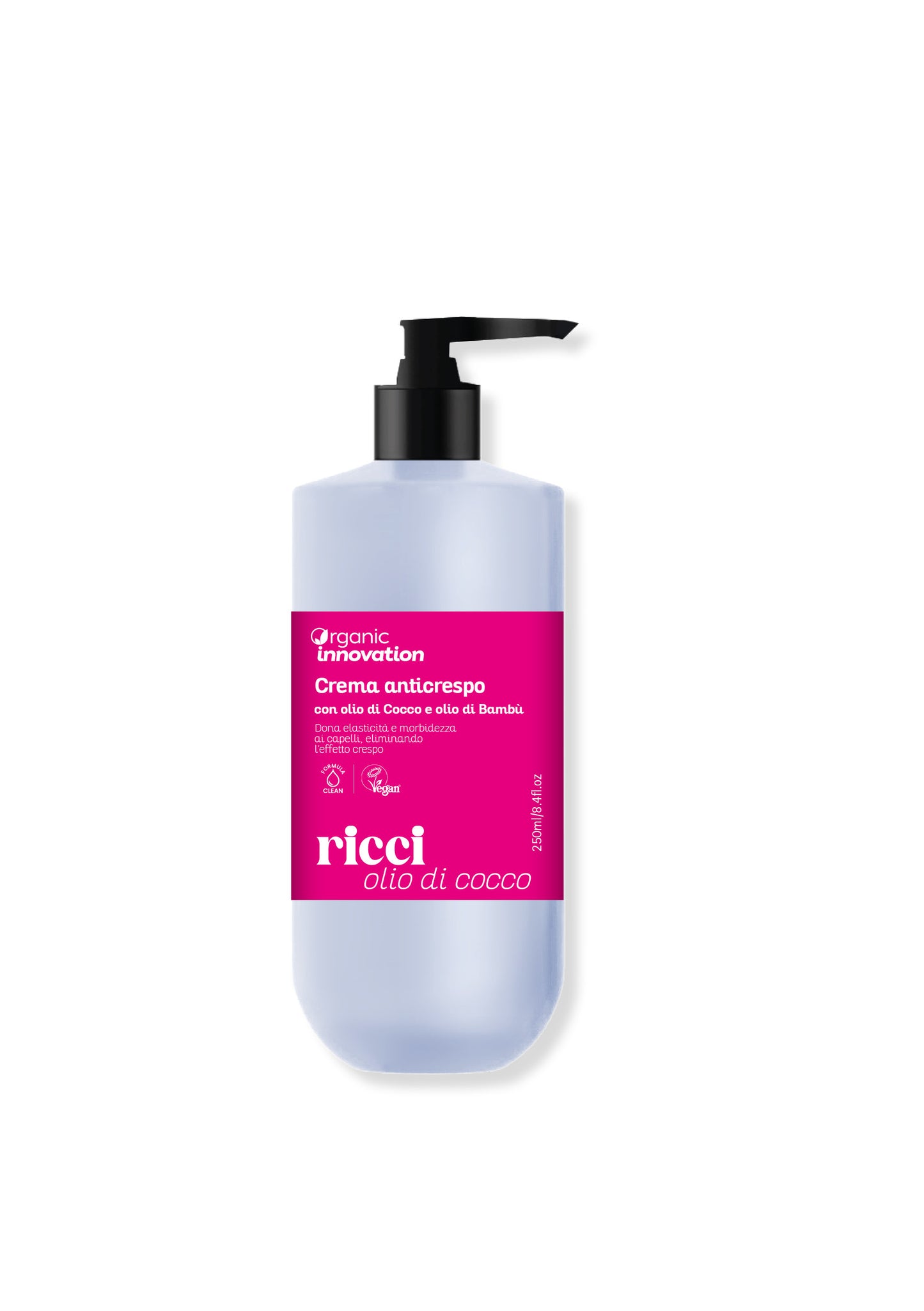 LINEA RICCI - Crema Anti-crespo, Organic Innovation, Acido ialuronico, estratto di noce verde, Burro di Karitè, Biotina, proteine del grano