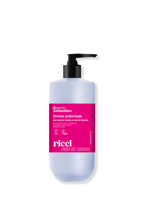 LINEA RICCI - Crema Anti-crespo, Organic Innovation, Acido ialuronico, estratto di noce verde, Burro di Karitè, Biotina, proteine del grano