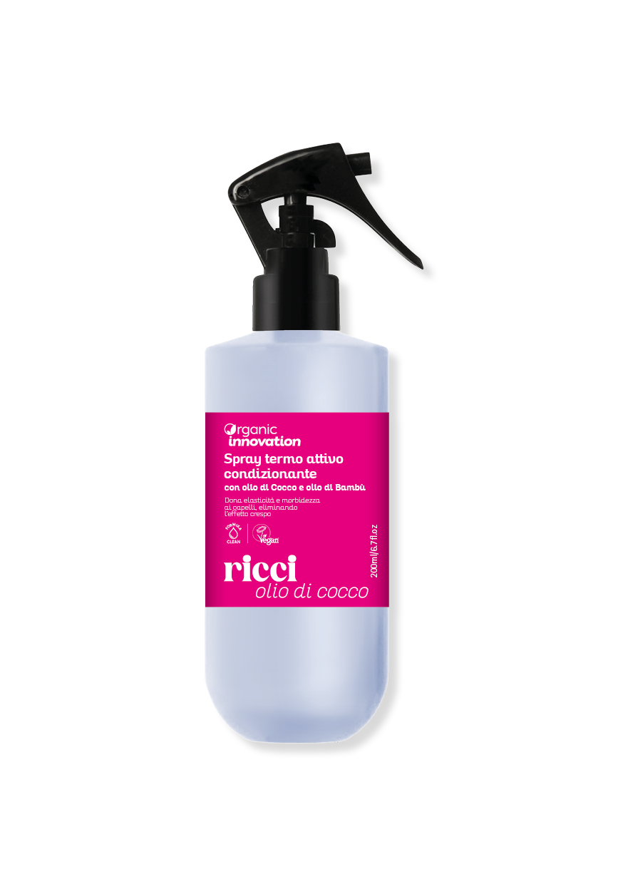 LINEA RICCI - Spray Termo attivo, Organic Innovation, Olio di cocco/olio di bambu/acido ialuronico/acqua di rose