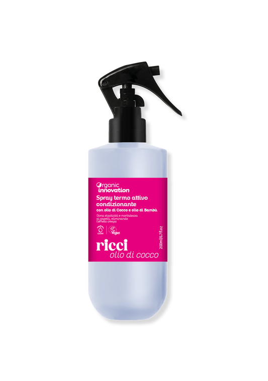LINEA RICCI - Spray Termo attivo, Organic Innovation, Olio di cocco/olio di bambu/acido ialuronico/acqua di rose