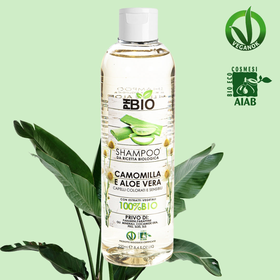 Shampoo biologico - PH BIO - Camomilla e Aloe Vera - 100% BIOLOGICO CERTIFICATO - per capelli secchi e delicati