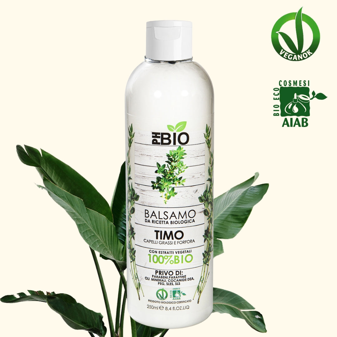 BALSAMO PH BIO al TIMO - capelli grassi e forfora - 100% BIOLOGICO CERTIFICATO